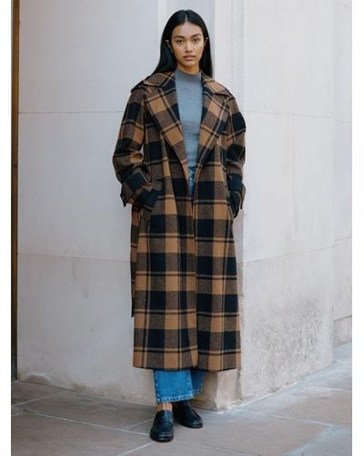 Albaray Check Wool Blend Wrap Overcoat - Blue