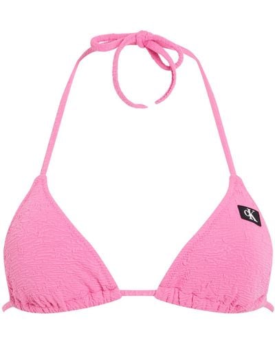 Calvin Klein Textured Triangle String Bikini Top - Pink