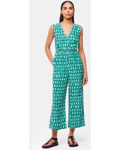 Whistles Lorna Smudged Link Print Cropped Jumpsuit - Green