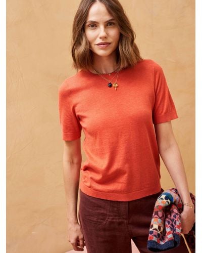 Brora Cotton Knitted Short Sleeve Top - Red