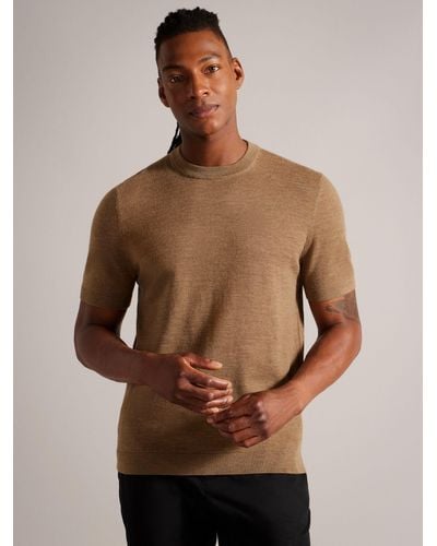 Ted Baker Senti Wool Short Sleeve Knitted T-shirt - Brown