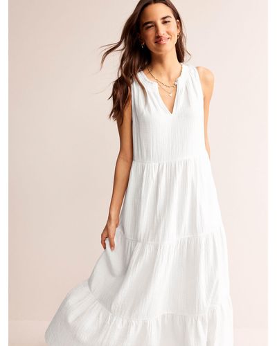 Boden Double Cloth Tiered Maxi Dress - White