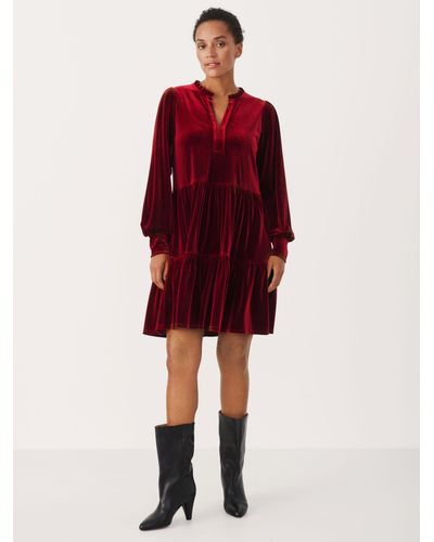 Part Two Viggase Long Sleeve Velvet Dress - Red