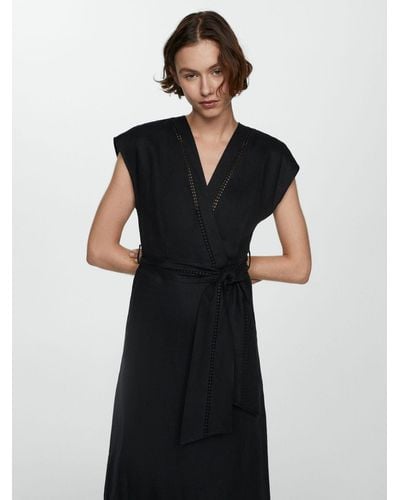 Mango Nanda Linen Wrap Dress - Black