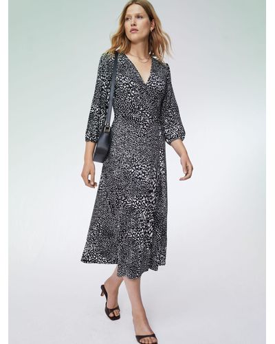 Baukjen Judy Textured Spot Wrap Midi Dress - Grey