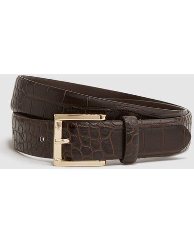 Reiss Albany Leather Croc Effect Belt - Brown