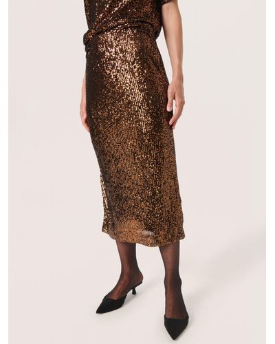 Soaked In Luxury Suse Sequin Midi Pencil Skirt - Brown
