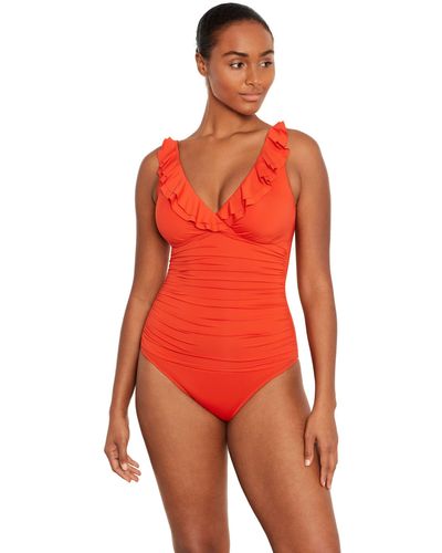 Ralph Lauren Lauren Ruffle Front Shaping Swimsuit - Red