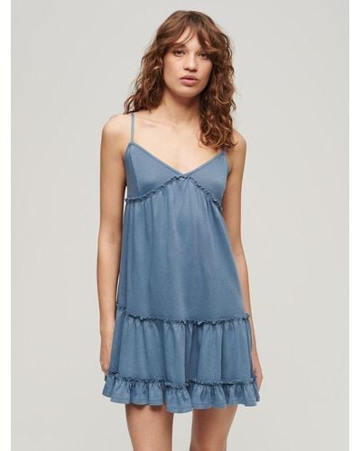 Superdry Jersey Tiered Cami Mini Dress - Blue