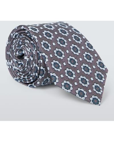 John Lewis Silk Floral Foulard Print Tie - Blue