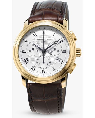 Frederique Constant Fc-292mc4p5 Classics Chronograph Leather Strap Watch - Metallic