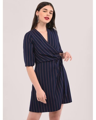 Closet Stripe Wrap Mini Dress - Blue