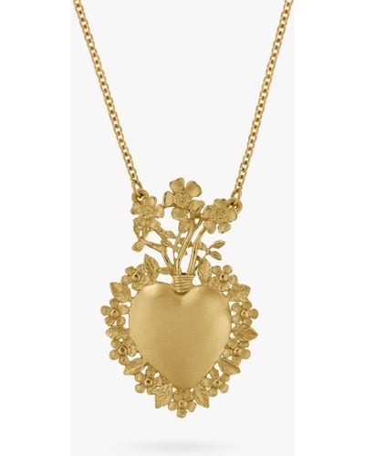 Alex Monroe Heart Rose Pendant Necklace - Metallic
