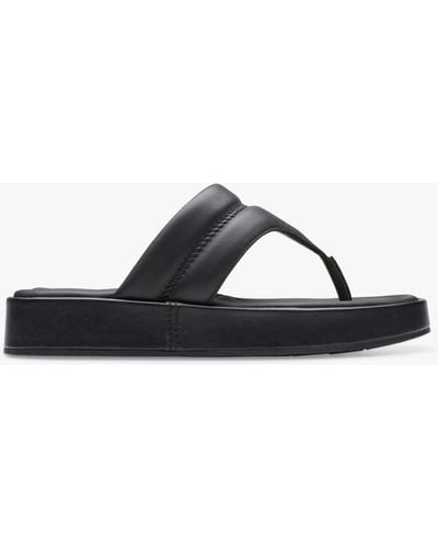 Clarks Alda Walk Leather Toe Post Sandals - Black