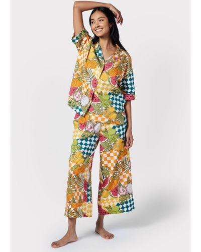 Chelsea Peers Fruit Checkerboard Cropped Pyjamas - Multicolour