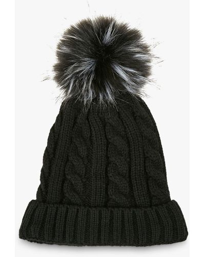 Yumi' Cable Knit Pom Pom Hat - Black