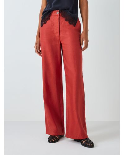 John Lewis Straight Fit Linen Trousers - Red