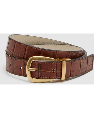 Reiss Madison Reversible Leather Belt - Brown