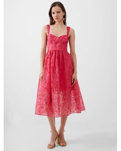 French Connection Embroidered Lace Midi Dress