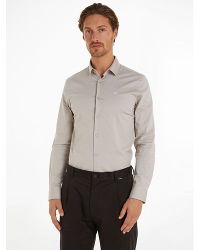 Calvin Klein Poplin Stretch Slim Fit Shirt - Grey