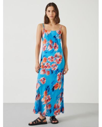 Hush Skye Blurred Floral Print Maxi Slip Dress - Blue