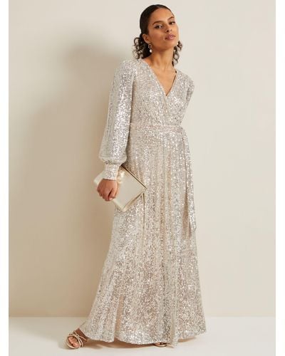 Phase Eight Amily Sequin Maxi Dress - Natural