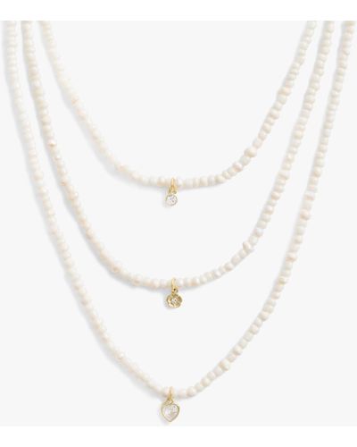 COACH Freshwater Pearl & Cyrstal Triple Layered Necklace - White