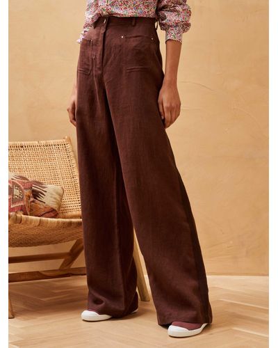 Brora Wide Leg Linen Trousers - Brown