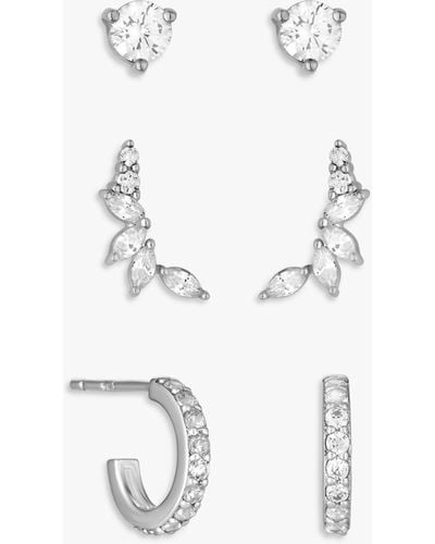 Simply Silver Cubic Zirconia Climber & Stud Earrings - White