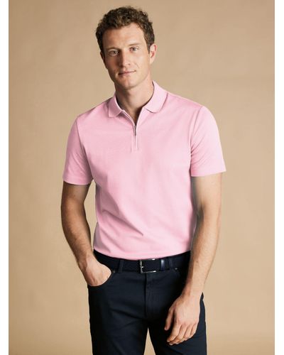 Charles Tyrwhitt Textured Popcorn Stripe Polo Shirt - Pink
