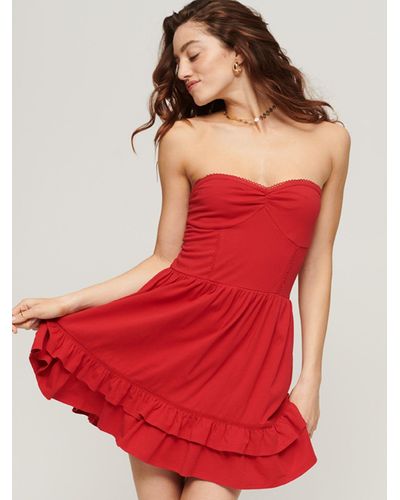 Superdry 50s Lace Bandeau Mini Dress Red
