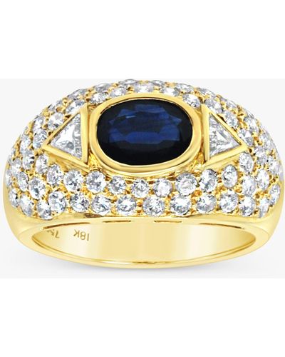 Milton & Humble Jewellery Second Hand 18ct Gold Diamond And Sapphire Domed Band Ring - Blue