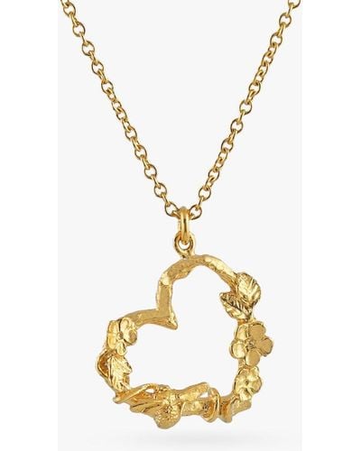 Alex Monroe Floral Heart & Baby Bee Pendant Necklace - Metallic
