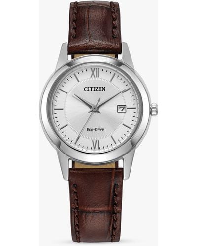 Citizen Eco-drive Date Leather Strap Watch - White