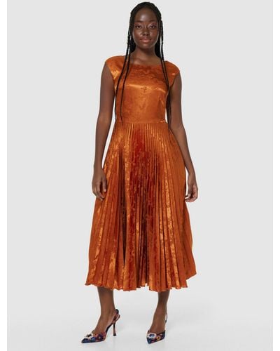 Closet Pleated Metallic Midi Dress - Orange
