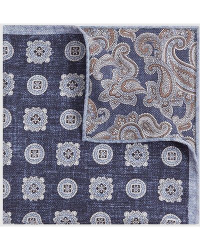 Reiss Tindari Medallion Print Reversible Silk Handkerchief - Blue