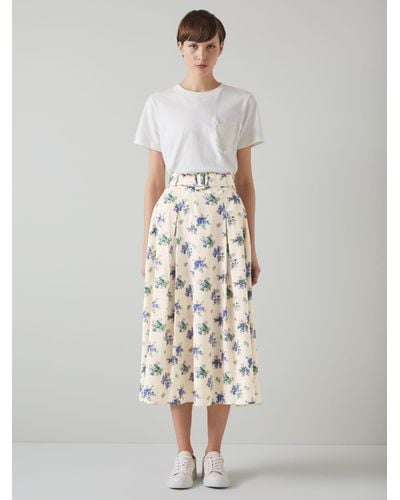 LK Bennett Elodie Cotton Floral Midi Skirt - White