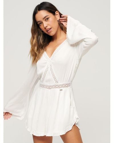 Superdry Flare Sleeve Cut Out Playsuit - White