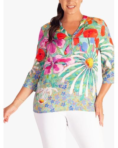 Chesca Tropical Print Floral Blouse - White