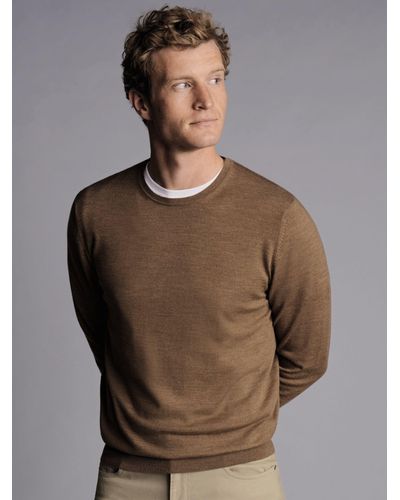 Charles Tyrwhitt Merino Wool Crew Neck Jumper - Brown