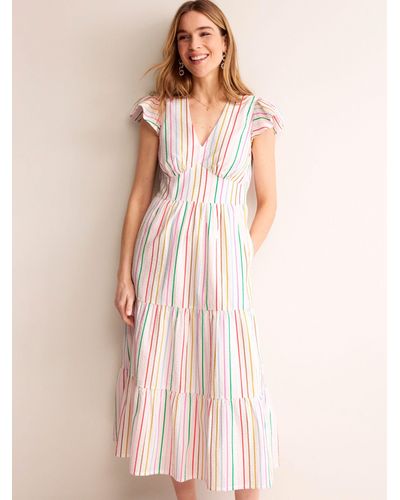 Boden May Rainbow Stripe Cotton Midi Dress - Natural