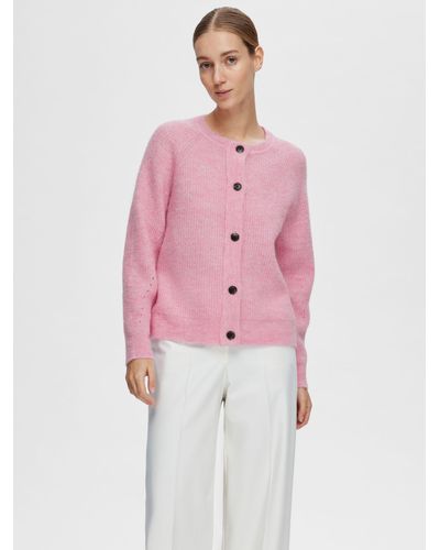 SELECTED Raglan Sleeve Wool Blend Cardigan - Pink