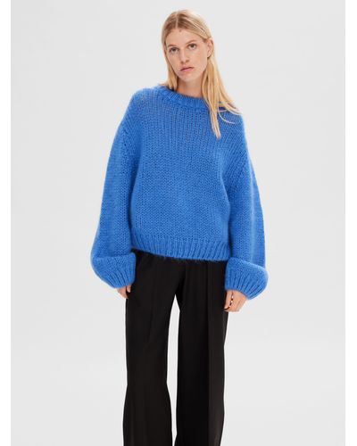 SELECTED Chunky Knit Wool Blend Jumper - Blue