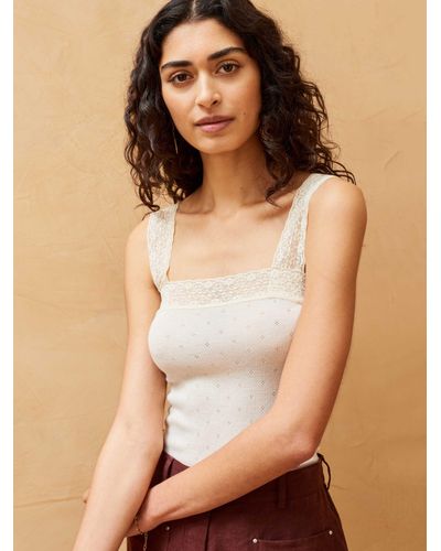 Brora Ribbed Lace Cami Top - White