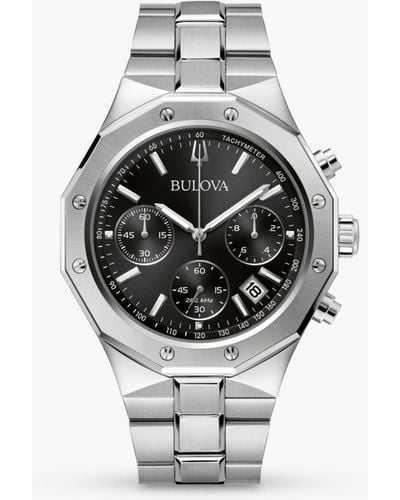 Bulova Chronograph Geometric Bezel Bracelet Strap Watch - White
