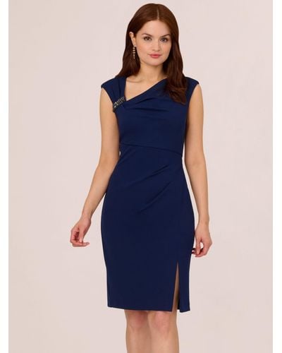 Adrianna Papell Knit Crepe Sheath Knee Length Dress - Blue