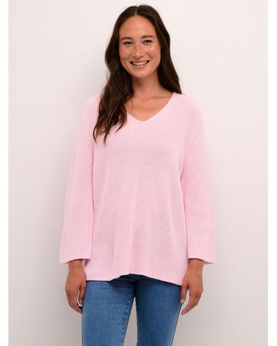 Kaffe Merian V-neck Cropped Sleeve Knitted Top - Pink