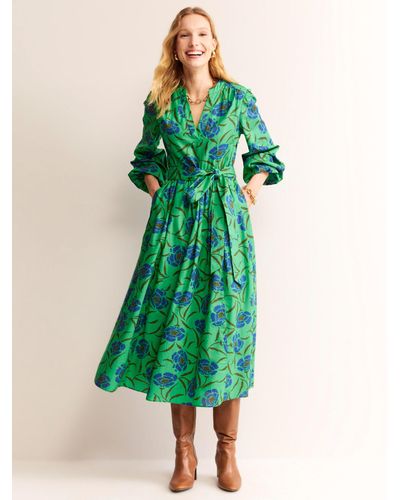 Boden Jen Floral Print Cotton Midi Dress - Green