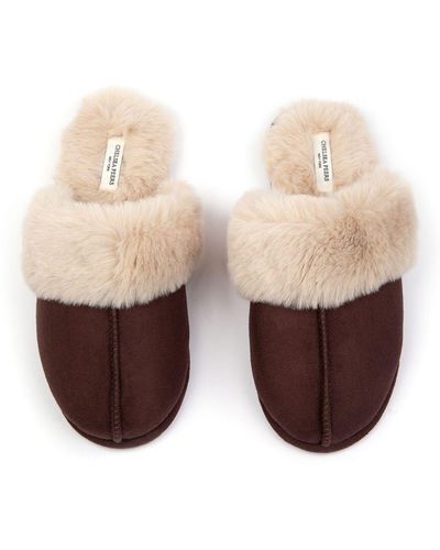 Chelsea Peers Suedette Cuffed Dome Slippers - Natural
