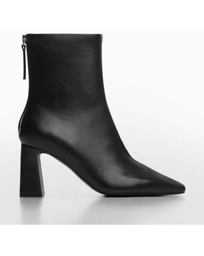 Mango Limo Faux Leather Zip Up Ankle Boot - Black